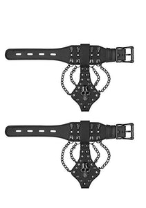 Ouch! Skulls & Bones Handcuffs with Spikes and Chains - Black